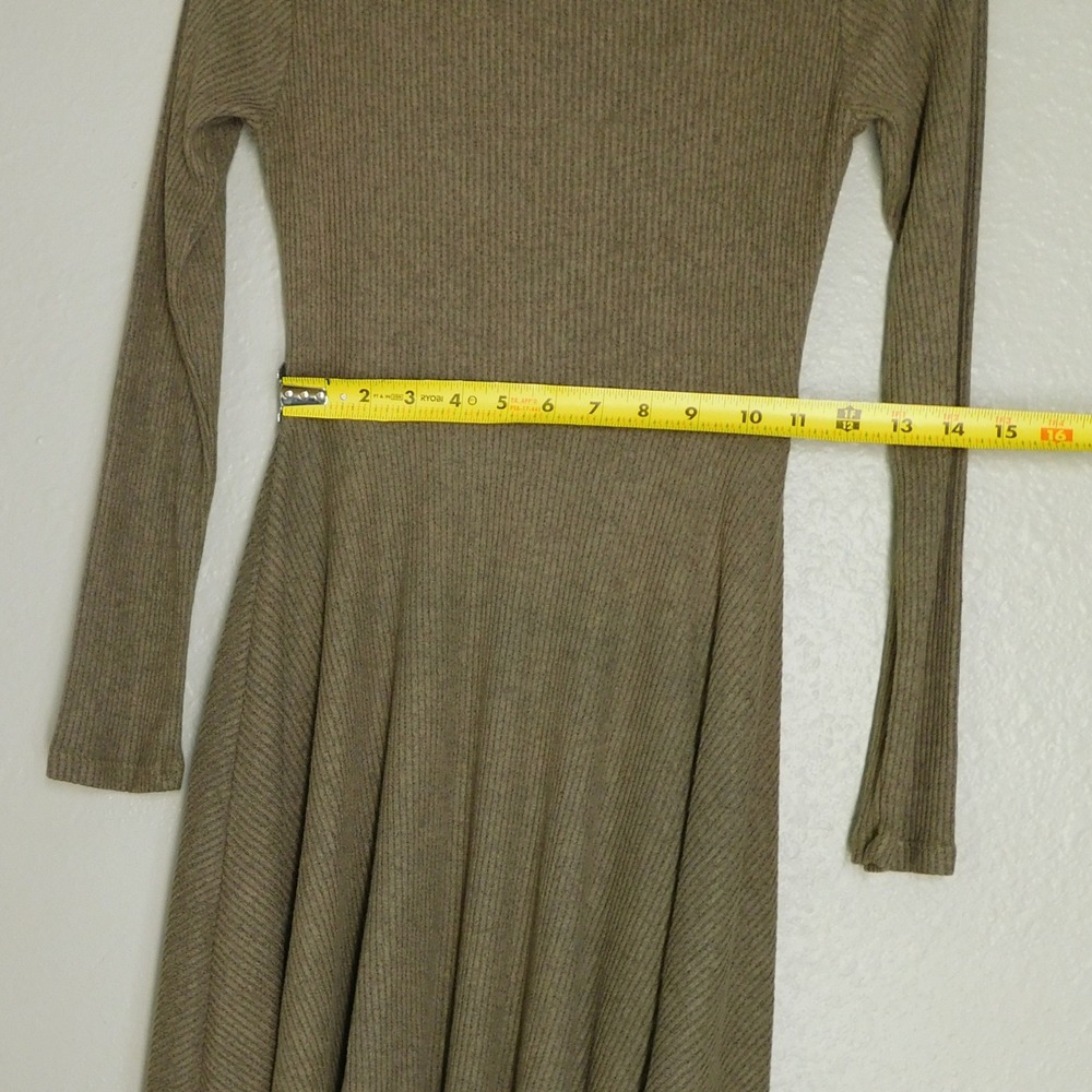 Lulus Skater Dress Womens S Olive Green Ribbed Knit Long Sleeve Sharkbite Hem - Picture 7 of 9